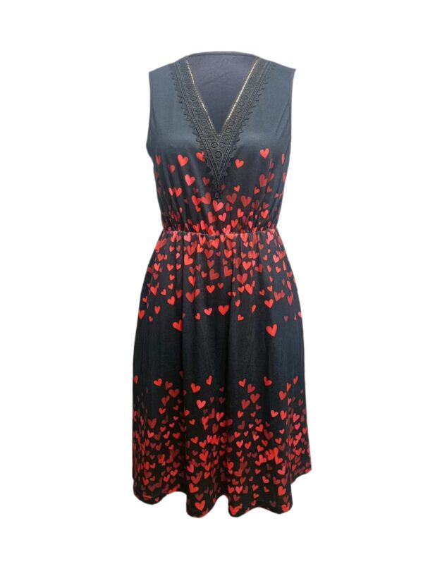 Ladies' V-neck Heart-shaped Printed Casual Off Shoulder Dress - Image 3