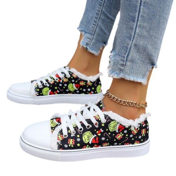 Santa Claus Red Printed Pattern Casual Canvas Shoes - Image 2