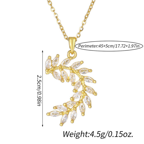 1pcsFashionable Sparkling Zircon Leaf Pendant Necklace, Imitation Diamond Wheat Ear Leaf Collarbone Chain, Suitable For Women's Daily Holiday Wear, Engagement Jewelry - Image 2