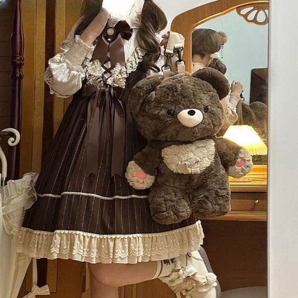 Couple's Bag Love Bear Cute Versatile Plush Bag Shoulder Backpack Doll Doll Small Schoolbag Women Men Brown Bags - Image 2
