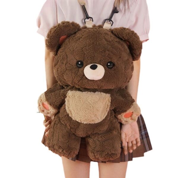 Couple's Bag Love Bear Cute Versatile Plush Bag Shoulder Backpack Doll Doll Small Schoolbag Women Men Brown Bags - Image 6