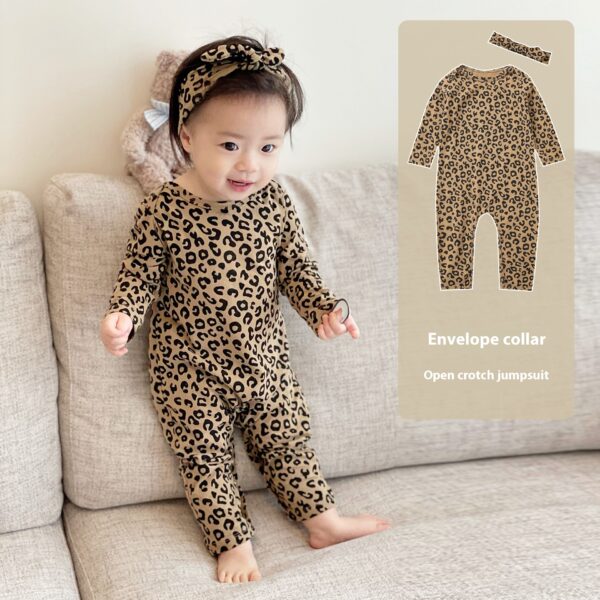 Baby Leopard Print Cotton Long-sleeved Jumpsuit Open-end Romper - Image 5