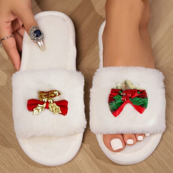 Autumn And Winter Open Toe Fluffy Slippers Word Home - Image 3
