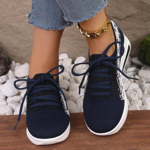 Fashion Lace-up Mesh Sneakers With Stars-printed Design Casual Thick Bottom Round Toe Flat Shoes For Women Non-slip Running Walking Sports Shoes - Image 5