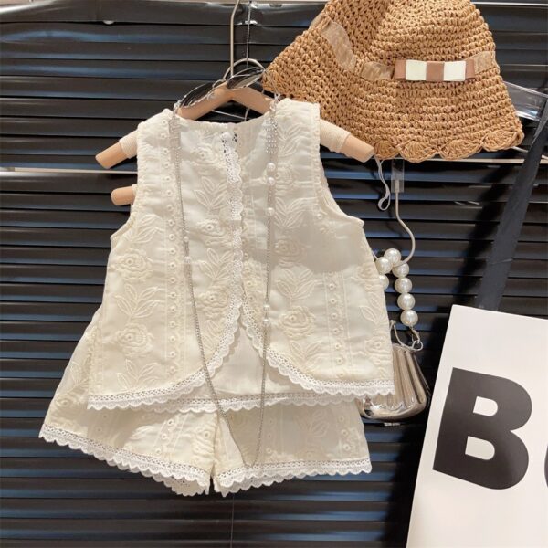 Children Fashion Hollow Lace Vest Shorts Set - Image 2