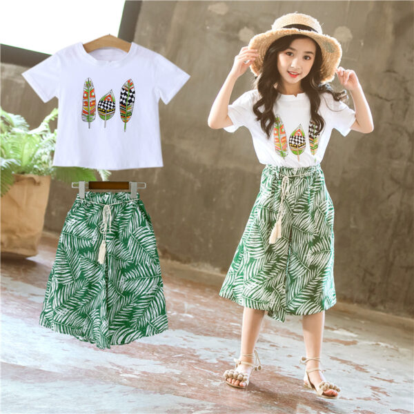 Korean Style Leaf Printed Wide-leg Pants Two-piece Set - Image 4