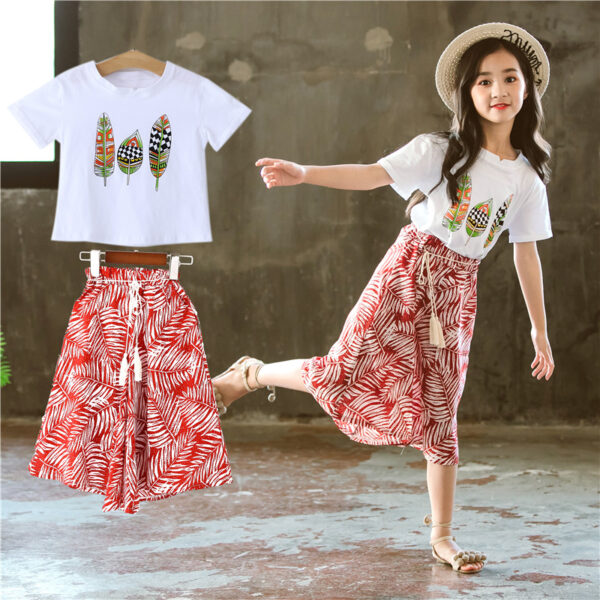 Korean Style Leaf Printed Wide-leg Pants Two-piece Set - Image 3