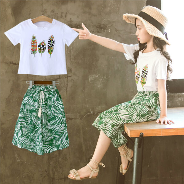 Korean Style Leaf Printed Wide-leg Pants Two-piece Set - Image 2