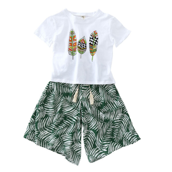 Korean Style Leaf Printed Wide-leg Pants Two-piece Set - Image 5