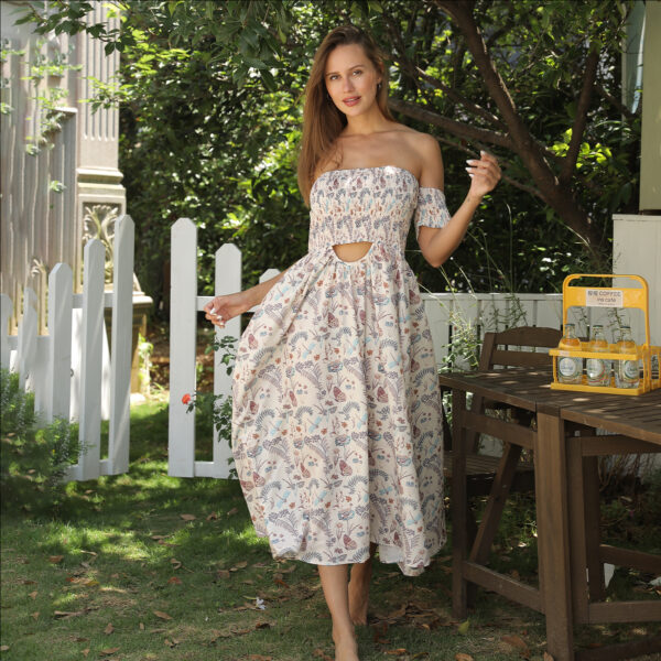 Women's Off Shoulder Strapless Floral Dress - Image 3