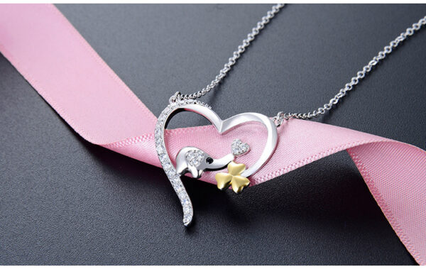 Original Design Real 925 Sterling Silver CZ Lovely Elephant Clover in Heart Pendant Necklaces for Women Fine Jewelry - Image 2
