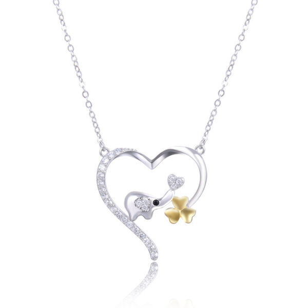Original Design Real 925 Sterling Silver CZ Lovely Elephant Clover in Heart Pendant Necklaces for Women Fine Jewelry - Image 3