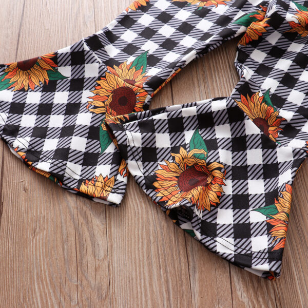 Foreign Trade Childrens Clothing WholesaleAutumn New Style Longsleeved Yellow Blouse  Plaid Sun Flower Trousers Girl Suit 3-piece Set - Image 5