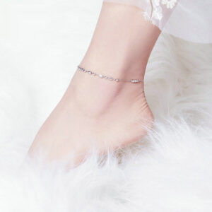Round Beads 925 Sterling Silver Fashion White Gold Plated Anklet