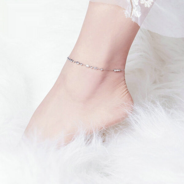 Round Beads 925 Sterling Silver Fashion White Gold Plated Anklet