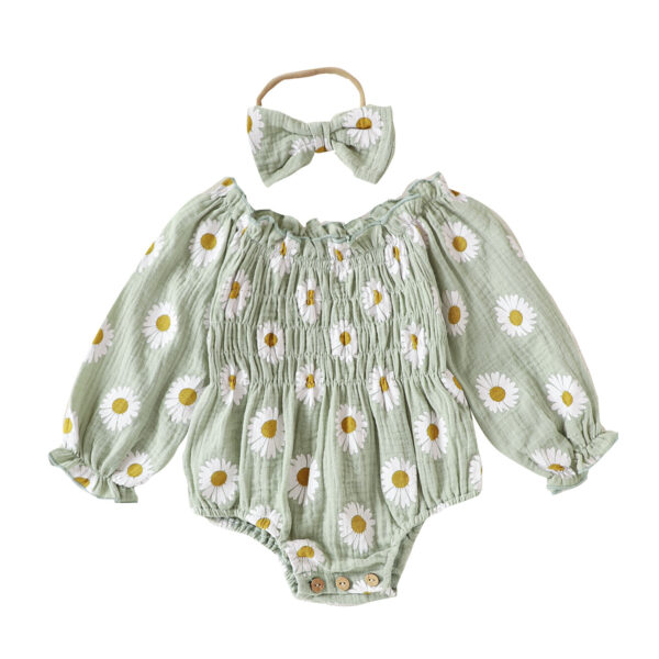 Baby Girl Floral Long Sleeve With Headdress Overalls - Image 3