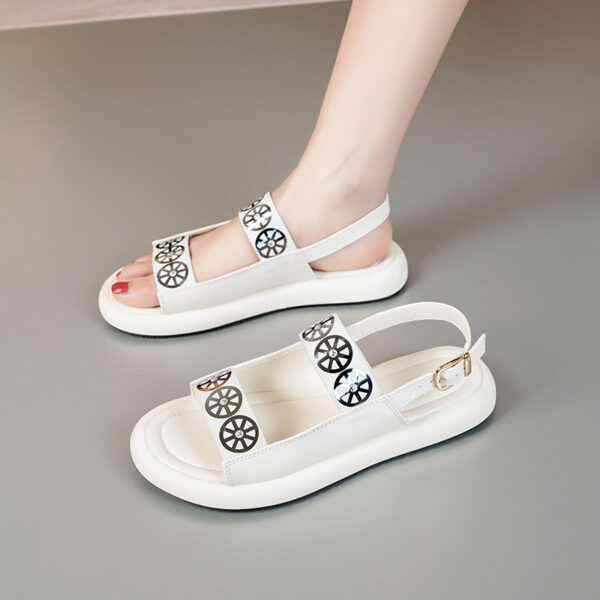 Women's Leather Velcro Flat Sandals - Image 5