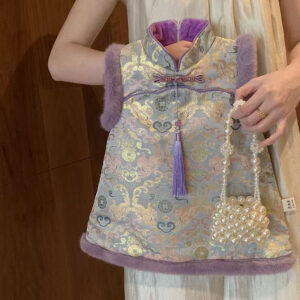 Girls' Fashion Velvet Padded Cheongsam Dress