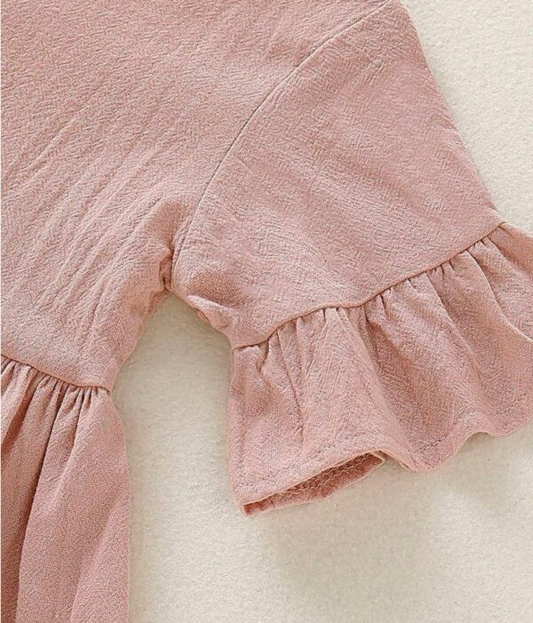 Toddler Kids Baby Girls Flare Short Sleeve Cotton Solid - Image 3