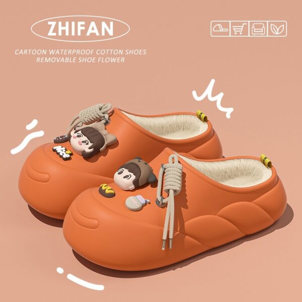 Poop Feeling Winter In Stock Soft Bottom Cartoon Waterproof Toe Cap Cotton Slippers - Image 5
