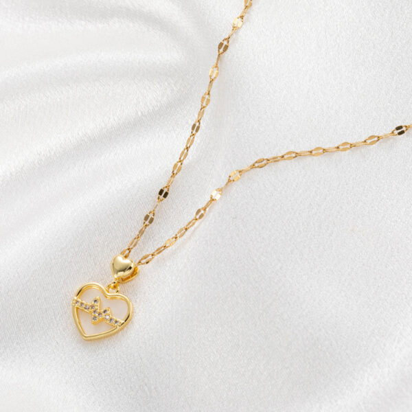 Love Heart Diamond Electrocardiogram Titanium Steel Necklace - Image 5