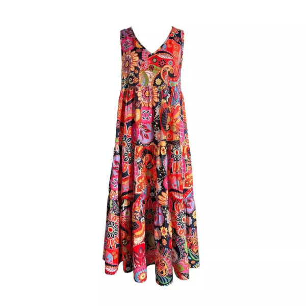 Women's Casual Floral V-neck Vest Large Hem Dress - Image 3