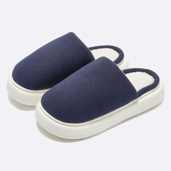 New Simple Pure Color Comfort Knitted Fabric Couple Latex Home Cotton Slippers - Image 3