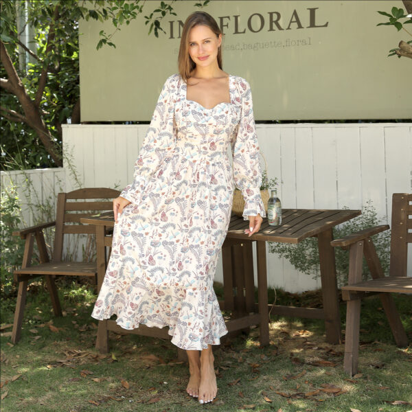 Women's Square Neck Long Sleeved Printed Dress - Image 2