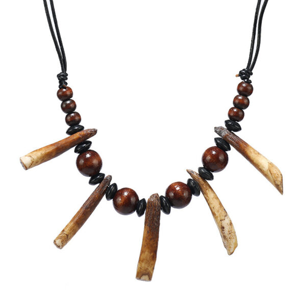 Wild Boar Tooth Necklace Retro Personalized Natural Wooden Bead Tooth Pendant For Men And Women - Image 5