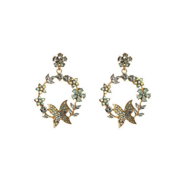 Exaggerated Alloy Diamond Garland Butterfly Earrings - Image 4