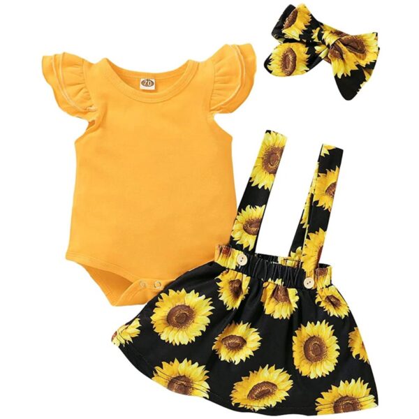 SUNFLOWER Printing Suit Romper Three-piece Suit - Image 3