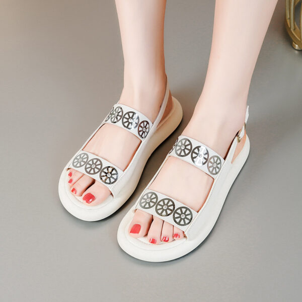 Women's Leather Velcro Flat Sandals - Image 6