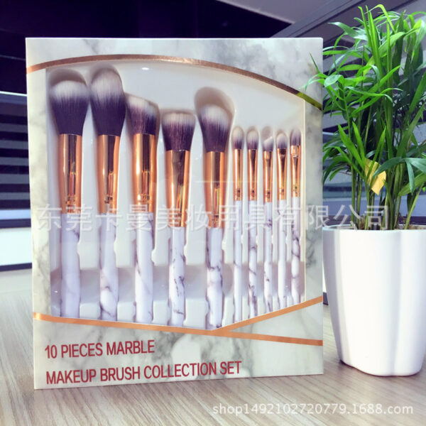 Factory direct sale marble pattern makeup brush 10 big small makeup brush beauty makeup tool make-up brush bag - Image 3
