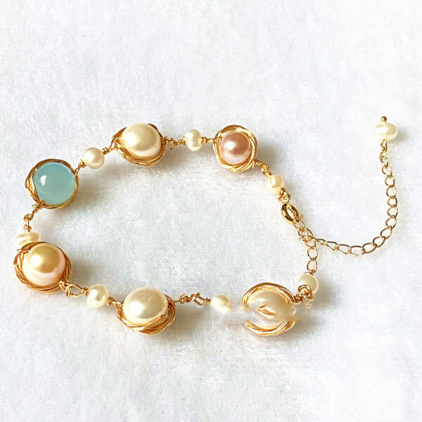 14k Gold Wrapped Yarn Hand-made Sapphire Bracelet - Image 4