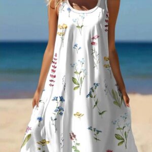 Ladies' Square Collar Printed A-list Fashionable Dress