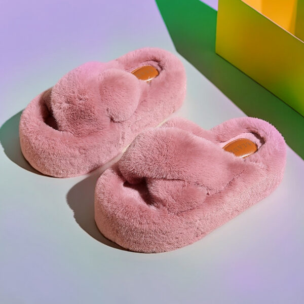 Cross Fluffy Slippers Women's Thickened Warm - Image 7