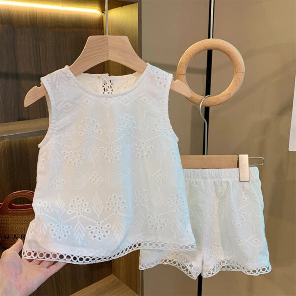 Children Fashion Hollow Lace Vest Shorts Set - Image 5