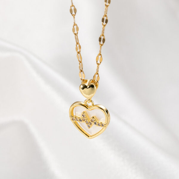 Love Heart Diamond Electrocardiogram Titanium Steel Necklace - Image 3