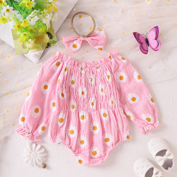Baby Girl Floral Long Sleeve With Headdress Overalls - Image 5