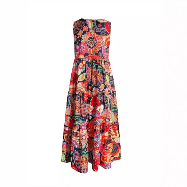 Women's Casual Floral V-neck Vest Large Hem Dress - Image 2