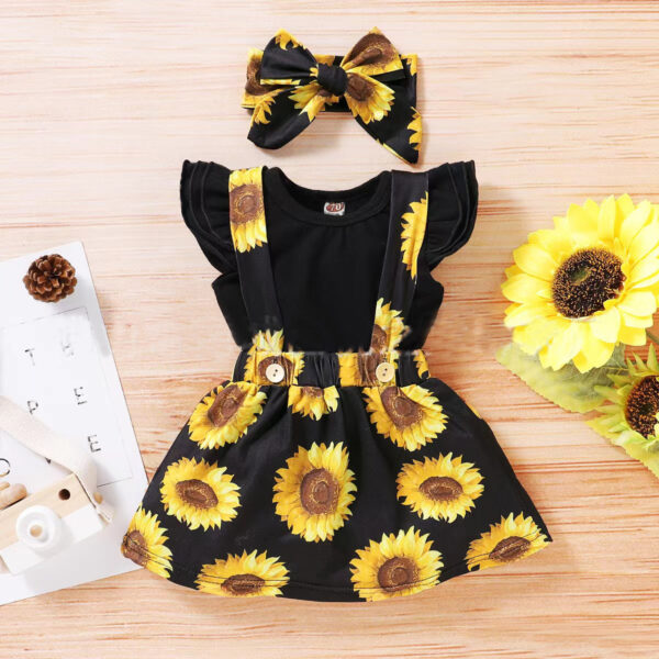 SUNFLOWER Printing Suit Romper Three-piece Suit - Image 5