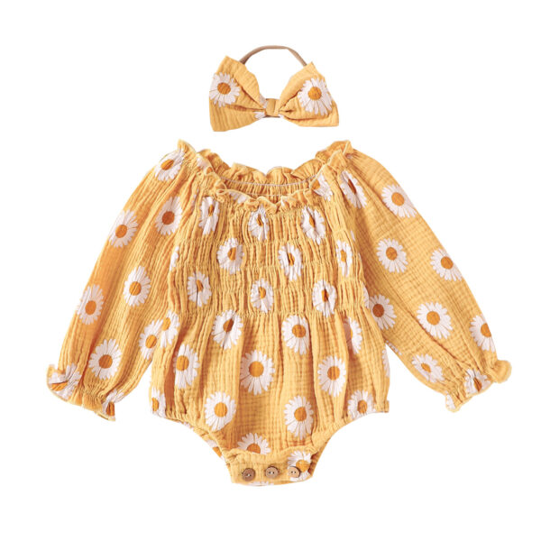 Baby Girl Floral Long Sleeve With Headdress Overalls - Image 4