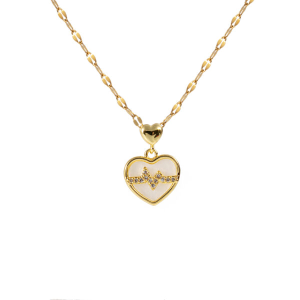 Love Heart Diamond Electrocardiogram Titanium Steel Necklace - Image 2