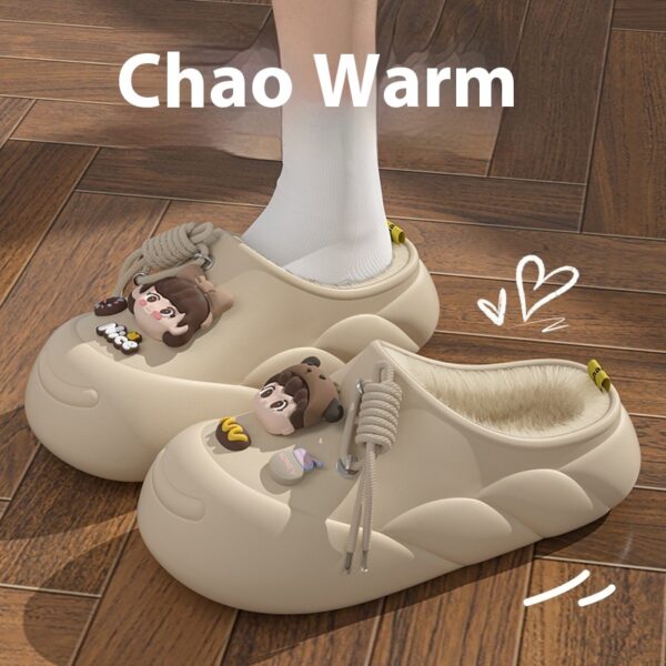 Poop Feeling Winter In Stock Soft Bottom Cartoon Waterproof Toe Cap Cotton Slippers - Image 3