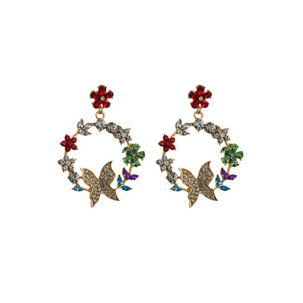 Exaggerated Alloy Diamond Garland Butterfly Earrings - Image 3