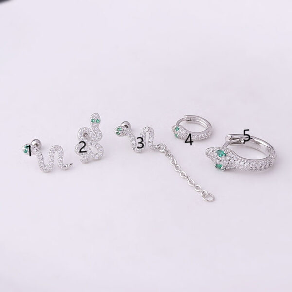Fine Rod Stainless Steel Green Eyes Zircon Snake Ear Bone Stud - Image 4