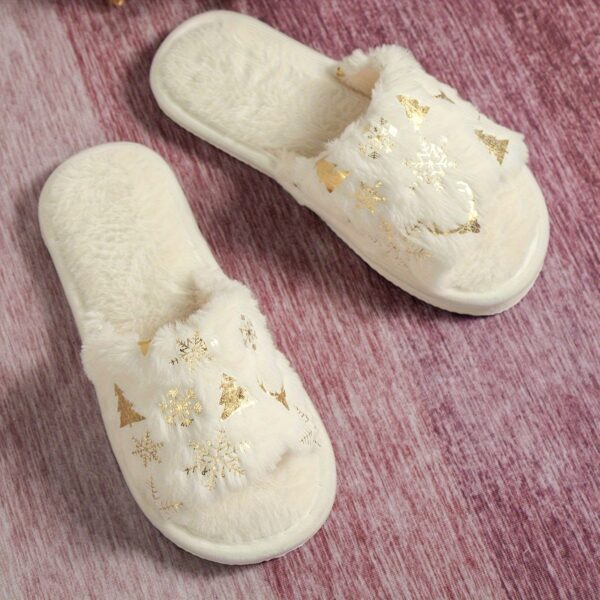 Christmas Plush Open Toe Cotton Slippers - Image 3