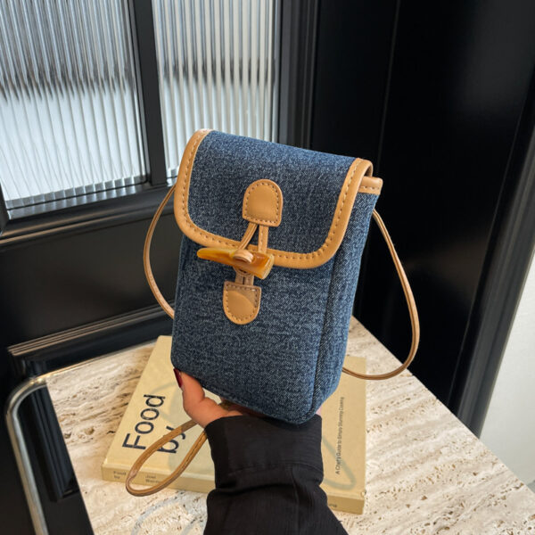 Vertical Denim Mobile Phone Bag Women's Horn Button Shoulder Messenger Bag - Image 8