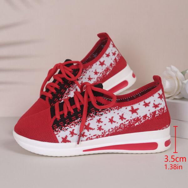 Fashion Lace-up Mesh Sneakers With Stars-printed Design Casual Thick Bottom Round Toe Flat Shoes For Women Non-slip Running Walking Sports Shoes - Image 6