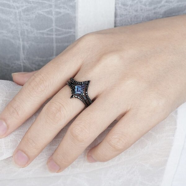 Gun Black Retro Three-piece Women's Ring - Image 3